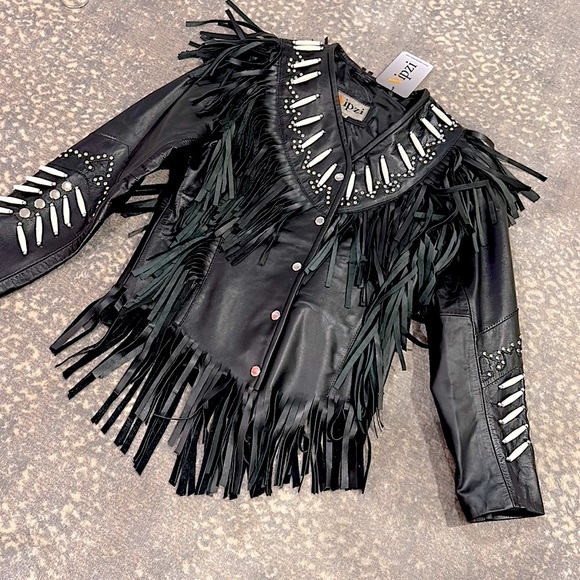 vipzi Jackets & Blazers - VIPZI REAL LEATHER FRINGE JACKET WITH EMBEZZLEMENTS NWT SIZE S